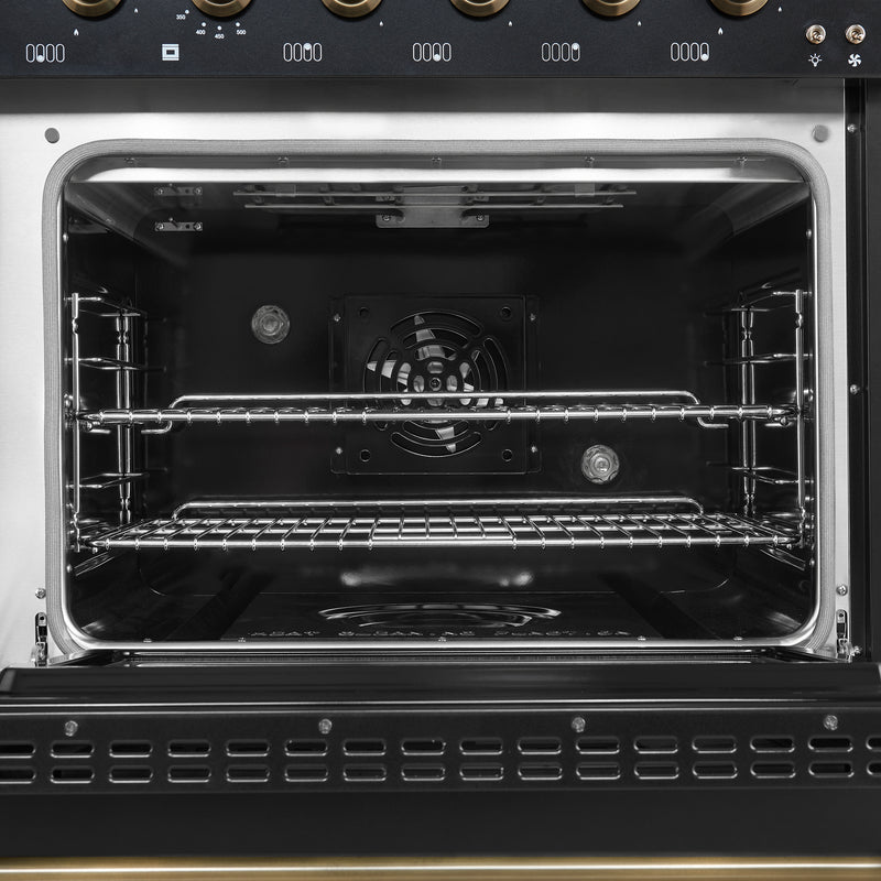 Forno Antico 48" Freestanding Dual Fuel Range in Black, Double Oven, 8 Burners, with Antique Brass Handles, FFSGS6113-48BLK