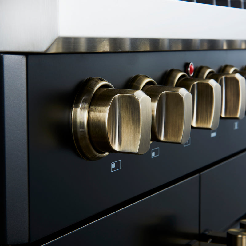 Forno Galiano 30" Freestanding French Door Dual Fuel Range in Black, True Convection, 5 Burners, with Antique Brass Handles, FFSGS6356-30BLK