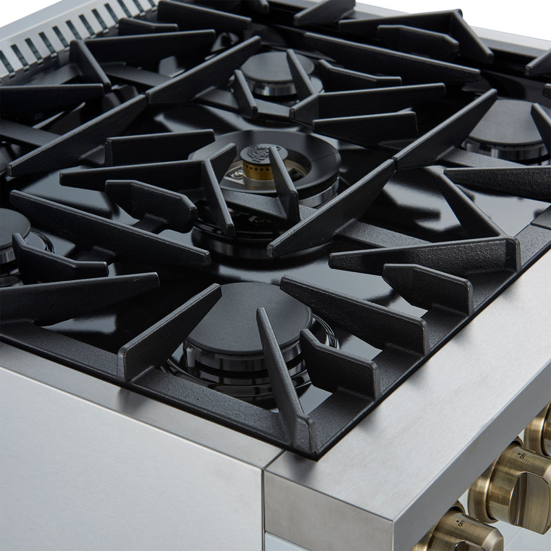 Forno Galiano 30" Freestanding French Door Dual Fuel Range in White, True Convection, 5 Burners, with Antique Brass Handles, FFSGS6356-30WHT