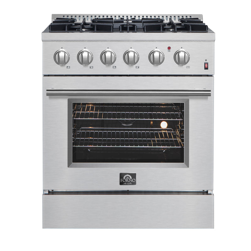 Forno Marco 30" Freestanding Dual Fuel Range in Stainless Steel, True Convection, 4 Burners, FFSGS6197-30
