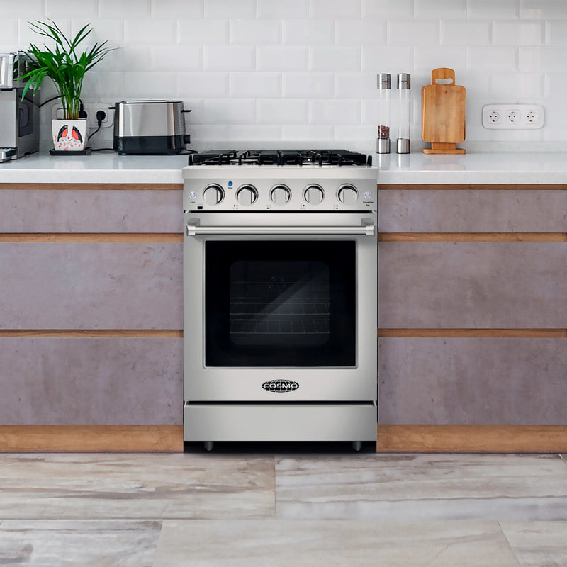 Cosmo 24" Haven Collection 3.73 cu. ft. Freestanding Gas Range in Stainless Steel, Convection Fan, 4 Sealed Burners, COS-EPGR244