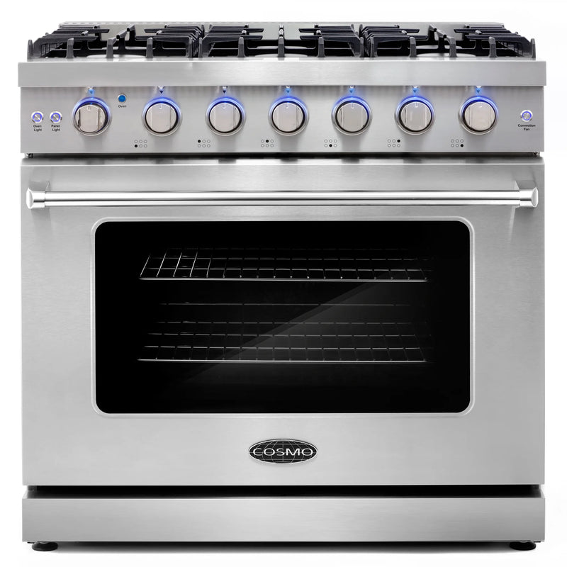 Cosmo 36" Haven Collection 6.0 cu. ft. Freestanding Gas Range in Matte Black, Convection Fan, 6 Sealed Burners, COS-EPGR366