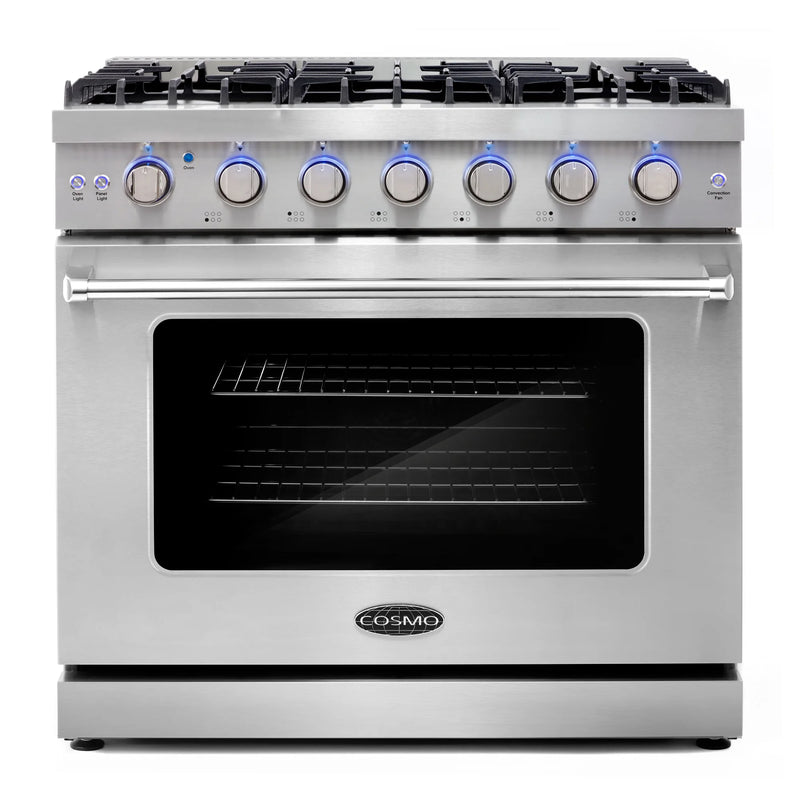 Cosmo 36" Haven Collection 6.0 cu. ft. Freestanding Gas Range in Matte Black, Convection Fan, 6 Sealed Burners, COS-EPGR366