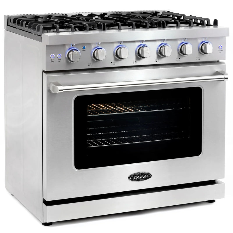 Cosmo 36" Haven Collection 6.0 cu. ft. Freestanding Gas Range in Matte Black, Convection Fan, 6 Sealed Burners, COS-EPGR366
