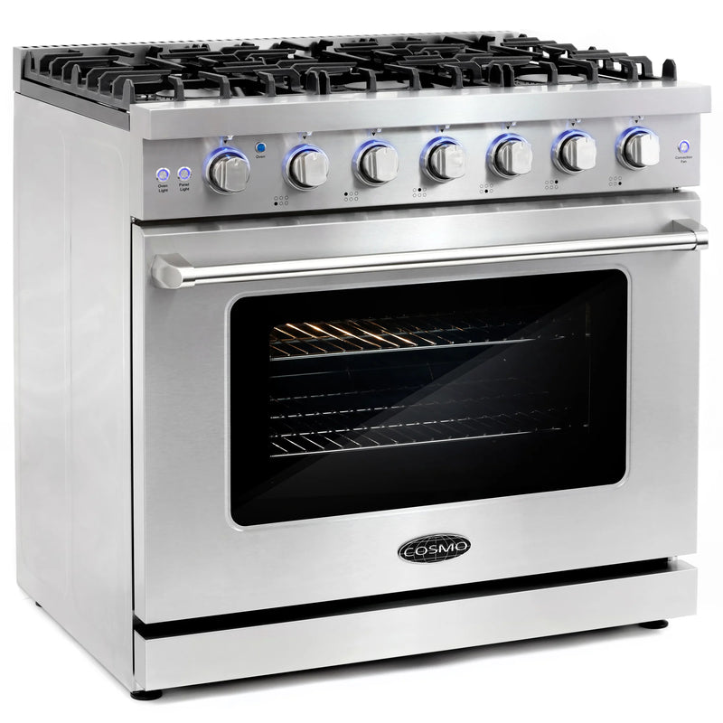 Cosmo 36" Haven Collection 6.0 cu. ft. Freestanding Gas Range in Matte Black, Convection Fan, 6 Sealed Burners, COS-EPGR366