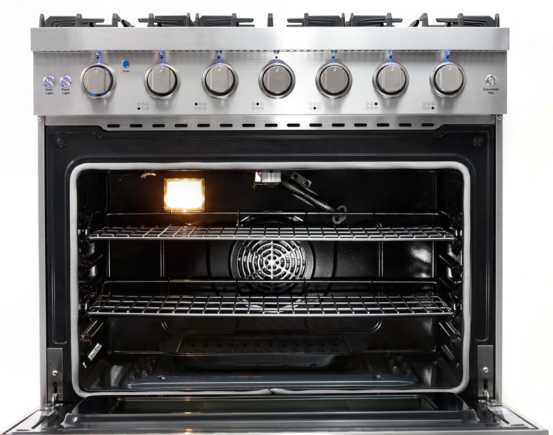 Cosmo 36" Haven Collection 6.0 cu. ft. Freestanding Gas Range in Matte Black, Convection Fan, 6 Sealed Burners, COS-EPGR366