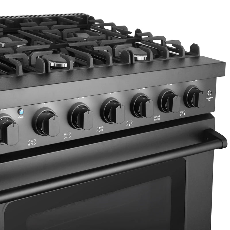 Cosmo 36" Haven Collection 6.0 cu. ft. Freestanding Gas Range in Matte Black, Convection Fan, 6 Sealed Burners, COS-EPGR366-BK