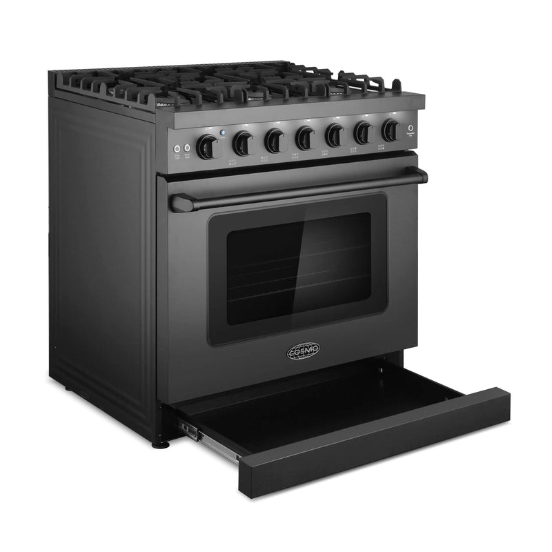 Cosmo 36" Haven Collection 6.0 cu. ft. Freestanding Gas Range in Matte Black, Convection Fan, 6 Sealed Burners, COS-EPGR366-BK