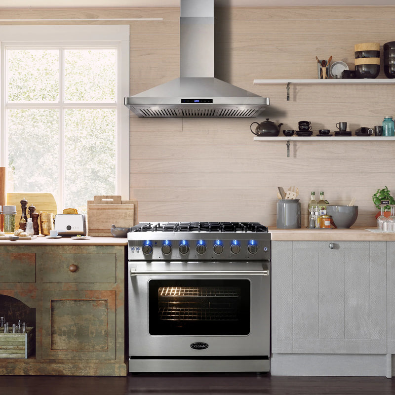Cosmo 36" Haven Collection 6.0 cu. ft. Freestanding Gas Range in Matte Black, Convection Fan, 6 Sealed Burners, COS-EPGR366