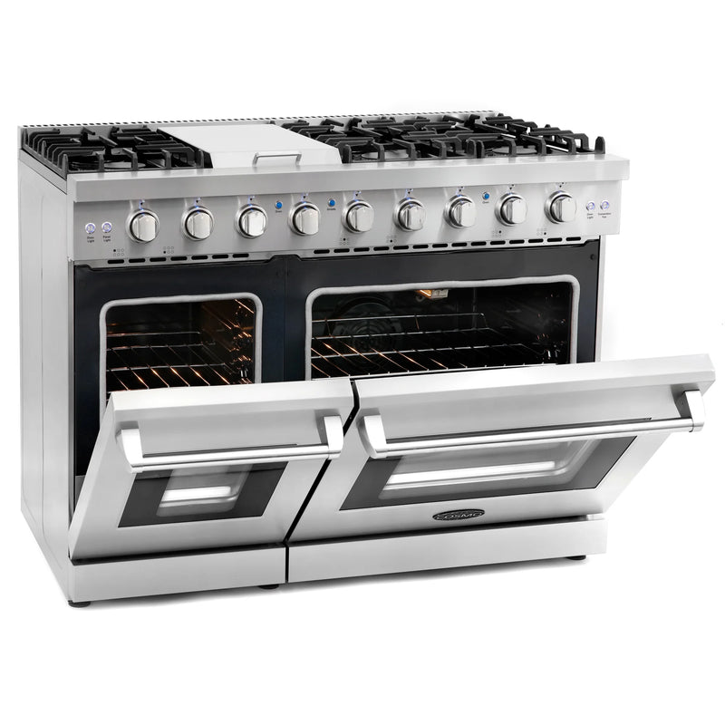 Cosmo 48" Haven Collection 7.0 cu. ft. Freestanding Double Oven Gas Range in Stainless Steel, 6 Sealed Burners, Griddle, COS-EPGR486G