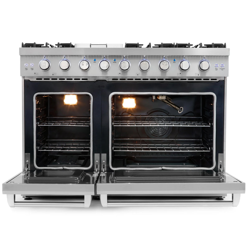 Cosmo 48" Haven Collection 7.0 cu. ft. Freestanding Double Oven Gas Range in Stainless Steel, 6 Sealed Burners, Griddle, COS-EPGR486G