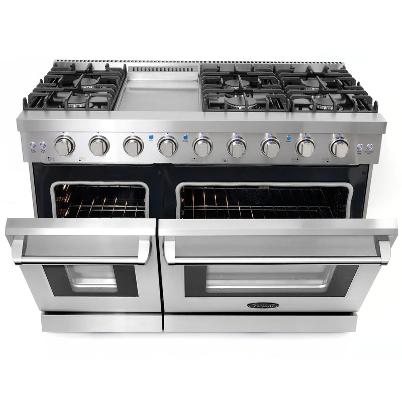Cosmo 48" Haven Collection 7.0 cu. ft. Freestanding Double Oven Gas Range in Stainless Steel, 6 Sealed Burners, Griddle, COS-EPGR486G
