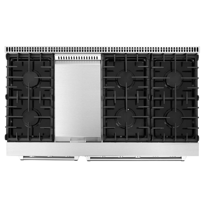 Cosmo 48" Haven Collection 7.0 cu. ft. Freestanding Double Oven Gas Range in Stainless Steel, 6 Sealed Burners, Griddle, COS-EPGR486G