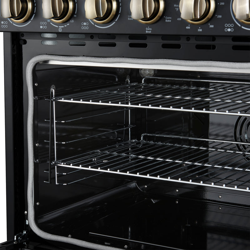 Forno Paolo 36" Freestanding Electric Range in Black, True Convection, 6 Burners, with Antique Brass Handles, FFSEL6011-36BLK