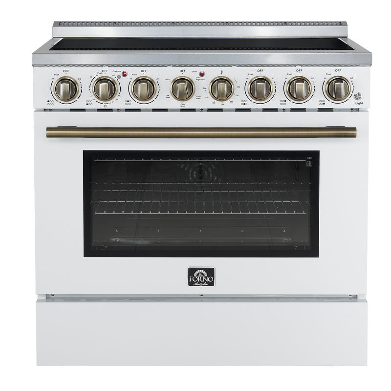 Forno Paolo 36" Freestanding Electric Range in White, True Convection, 6 Burners, with Antique Brass Handles, FFSEL6011-36WHT