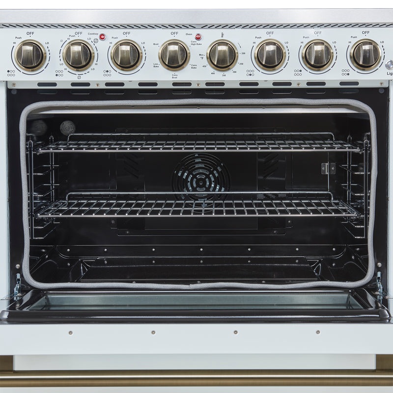 Forno Paolo 36" Freestanding Electric Range in White, True Convection, 6 Burners, with Antique Brass Handles, FFSEL6011-36WHT