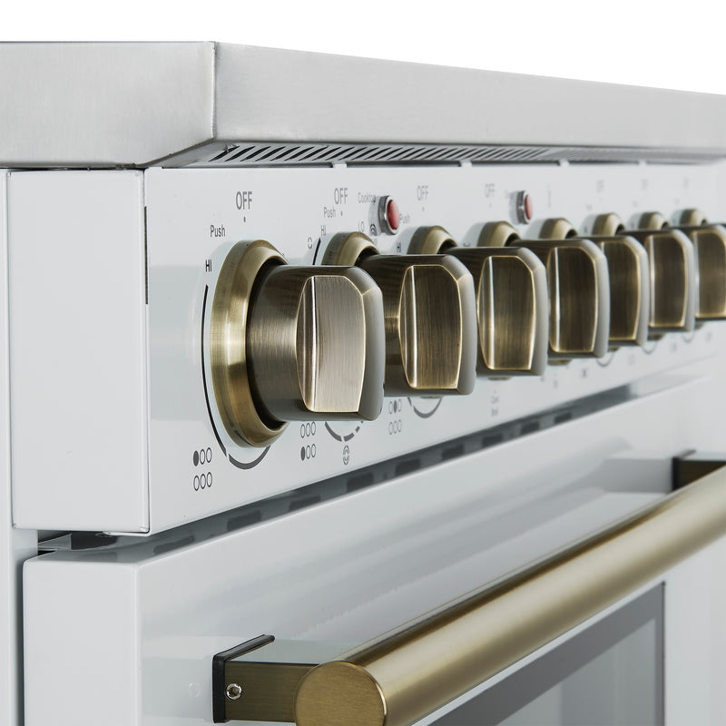 Forno Paolo 36" Freestanding Electric Range in White, True Convection, 6 Burners, with Antique Brass Handles, FFSEL6011-36WHT