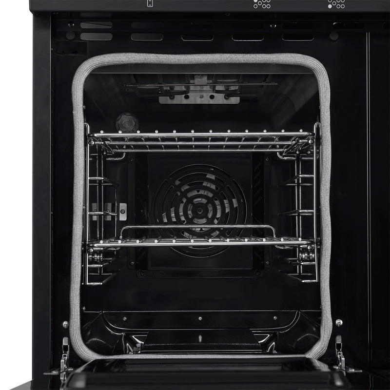 Forno Paolo 48" Freestanding Electric Range in Black, True Convection, 7 Burners, with Antique Brass Handles, FFSEL6011-48BLK