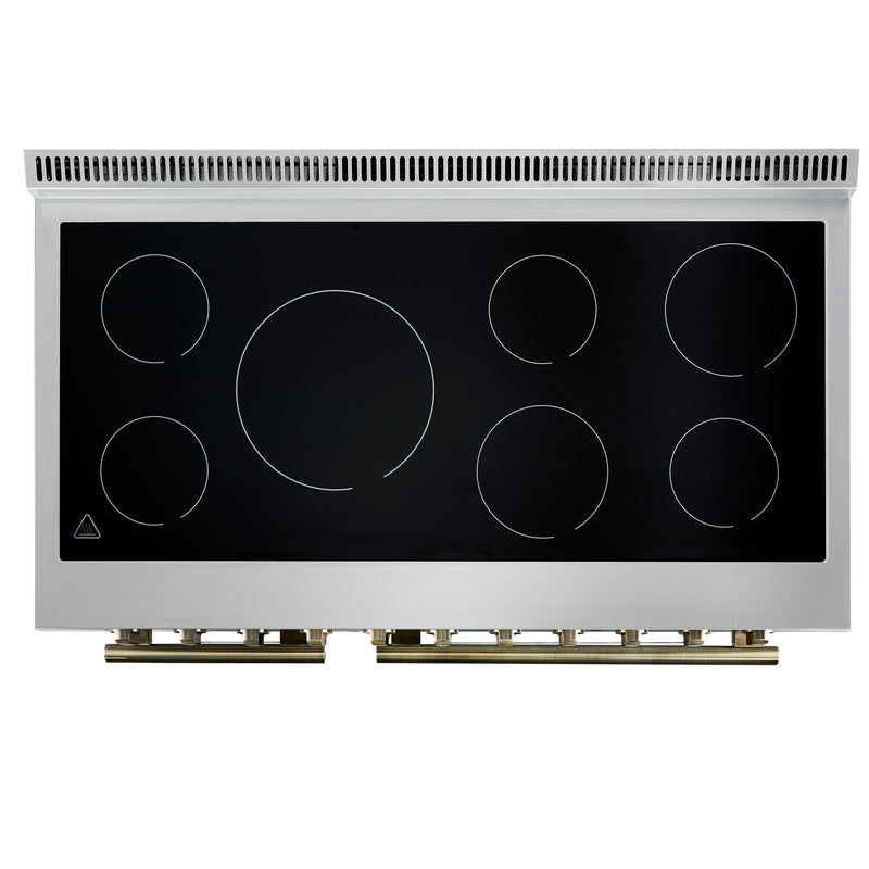 Forno Paolo 48" Freestanding Electric Range in White, True Convection, 7 Burners, with Antique Brass Handles, FFSEL6011-48WHT