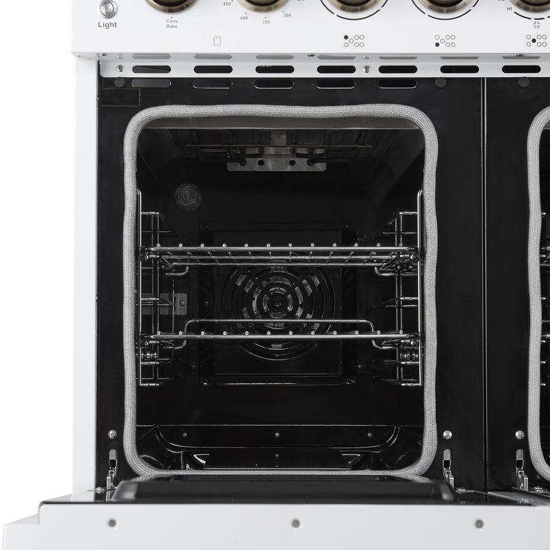 Forno Paolo 48" Freestanding Electric Range in White, True Convection, 7 Burners, with Antique Brass Handles, FFSEL6011-48WHT