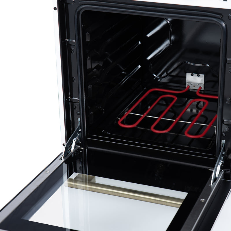 Forno Pallerano 20" Freestanding Electric Range in White, 4 Burners, Storage Drawer, with Antique Brass Handles, FFSEL6052-20WHT