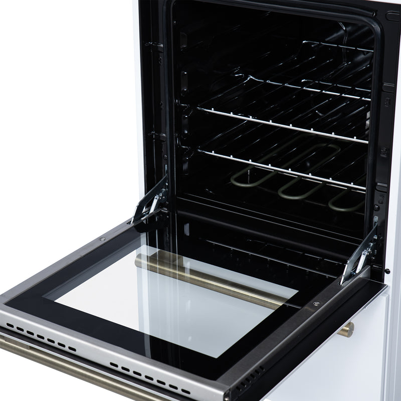 Forno Pallerano 20" Freestanding Electric Range in White, 4 Burners, Storage Drawer, with Antique Brass Handles, FFSEL6052-20WHT