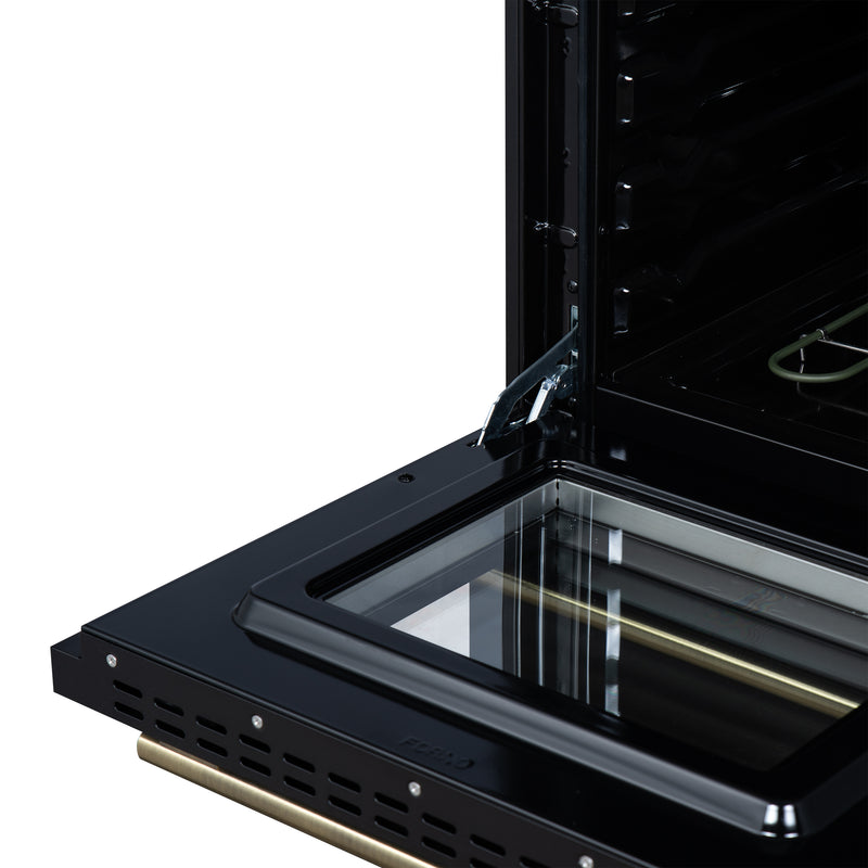 Forno Loiano 24" Freestanding Electric Range in Black, Air Fry, 4 Burners, with Antique Brass Handles, FFSEL6069-24BLK