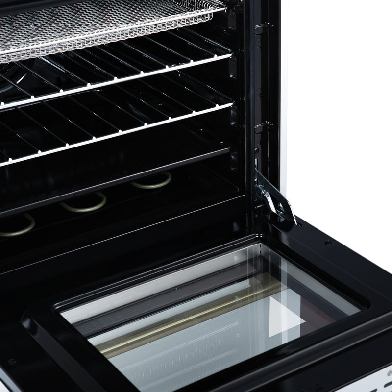 Forno Loiano 24" Freestanding Electric Range in White, with 4 Element Burners, Storage Drawer and Air Fryer Kit, with Antique Brass Handles, FFSEL6069-24WHT