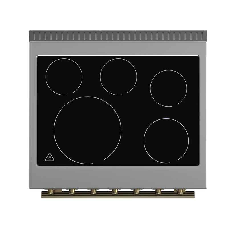 Forno Paolo 30" Freestanding Electric Range in Black, True Convection, 5 Burners, with Antique Brass Handles, FFSEL6011-30BLK