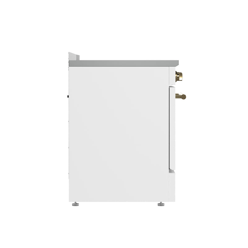 Forno Paolo 30" Freestanding Electric Range in White, True Convection, 5 Burners, with Antique Brass Handles, FFSEL6011-30WHT