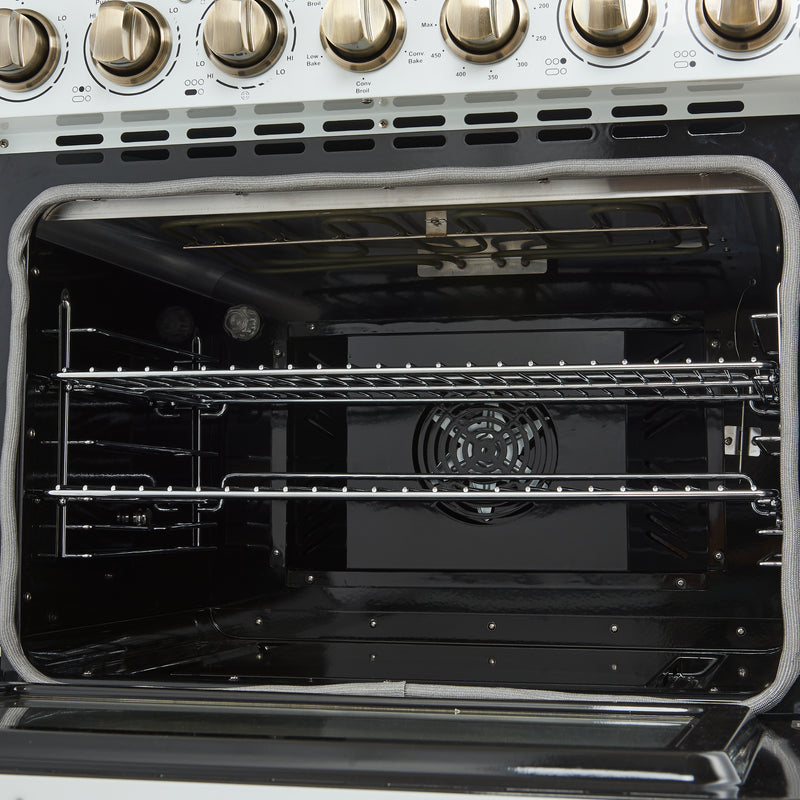 Forno Paolo 30" Freestanding Electric Range in White, True Convection, 5 Burners, with Antique Brass Handles, FFSEL6011-30WHT