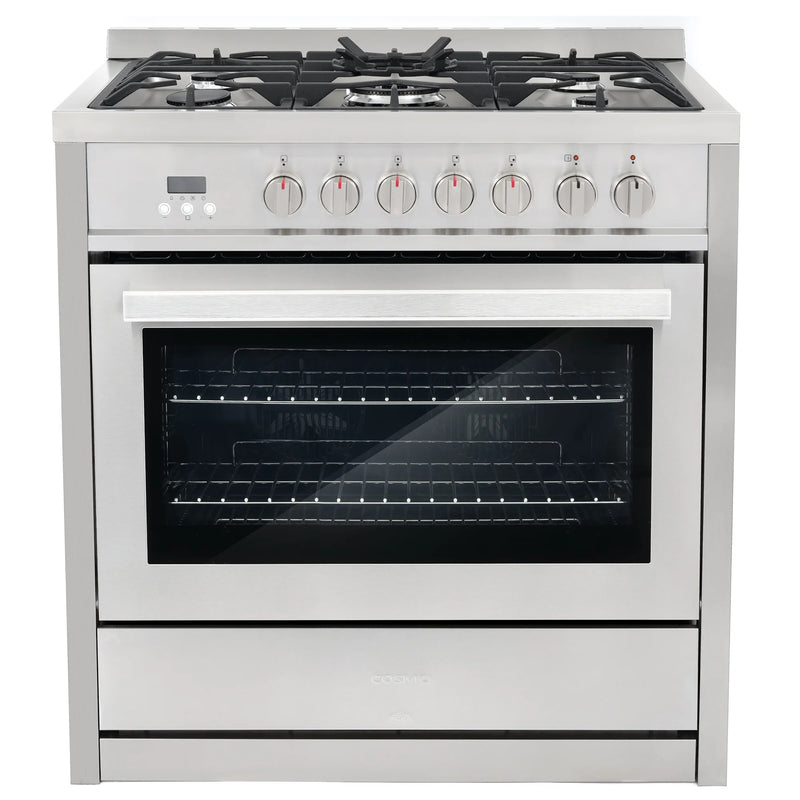 Cosmo 36" Stellar Collection 3.8 cu. ft. Freestanding Dual Fuel Range in Stainless Steel, True Convection, 5 Sealed Burners, COS-F965NF