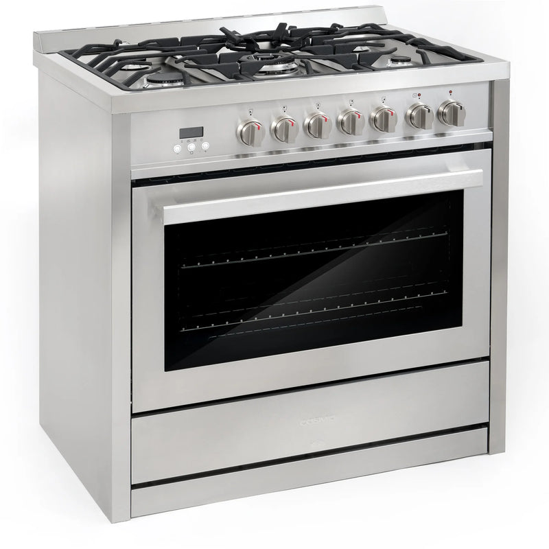 Cosmo 36" Stellar Collection 3.8 cu. ft. Freestanding Dual Fuel Range in Stainless Steel, True Convection, 5 Sealed Burners, COS-F965NF