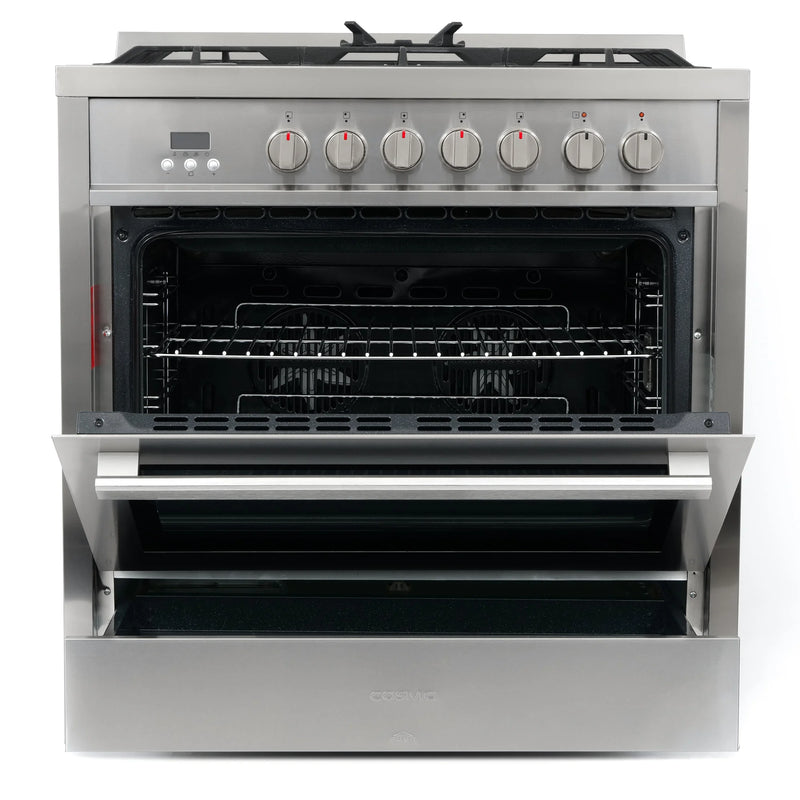 Cosmo 36" Stellar Collection 3.8 cu. ft. Freestanding Dual Fuel Range in Stainless Steel, True Convection, 5 Sealed Burners, COS-F965NF