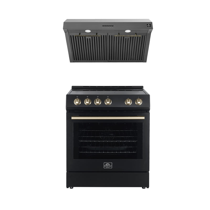 Forno Espresso 2-Piece Appliance Package - 30" Electric Range with 5.0 Cu.Ft. Electric Oven and Under Cabinet Range Hood in Black, FBDL-002-02US