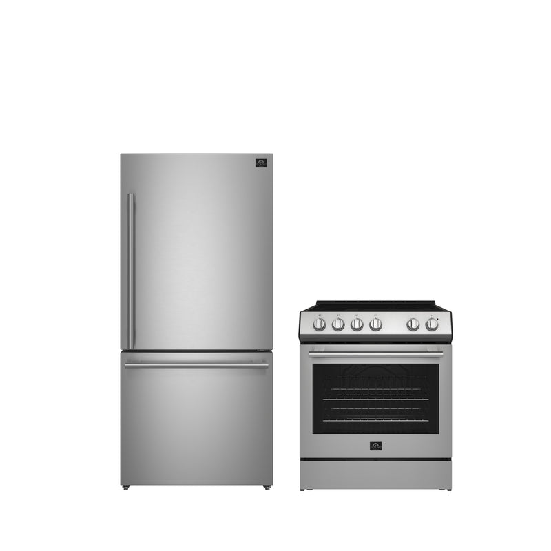 Forno Espresso 2-Piece Appliance Package - 30" Electric Range with 5.0 Cu.Ft. Electric Oven and Refrigerator in Stainless Steel, FBDL-003-01US