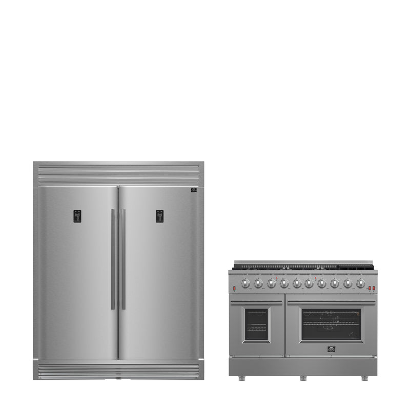 Forno 2-Piece Appliance Package - 48" Gas Range & 60" Pro-Style Refrigerator in Stainless Steel, FBDL-005-01CAUS