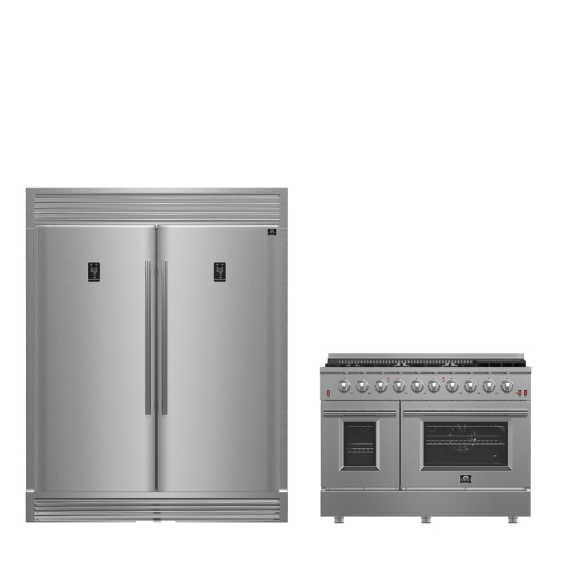 Forno 2-Piece Appliance Package - 48" Dual Fuel Range & 60" Pro-Style Refrigerator in Stainless Steel, FBDL-005-02CAUS