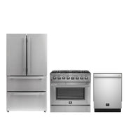 FORNO Premium 3-Piece Kitchen Bundle - 36" Gas Range, 36" French Door Refrigerator, 24" Built-In Dishwasher, Stainless Steel - FBDL-009-02CAUS