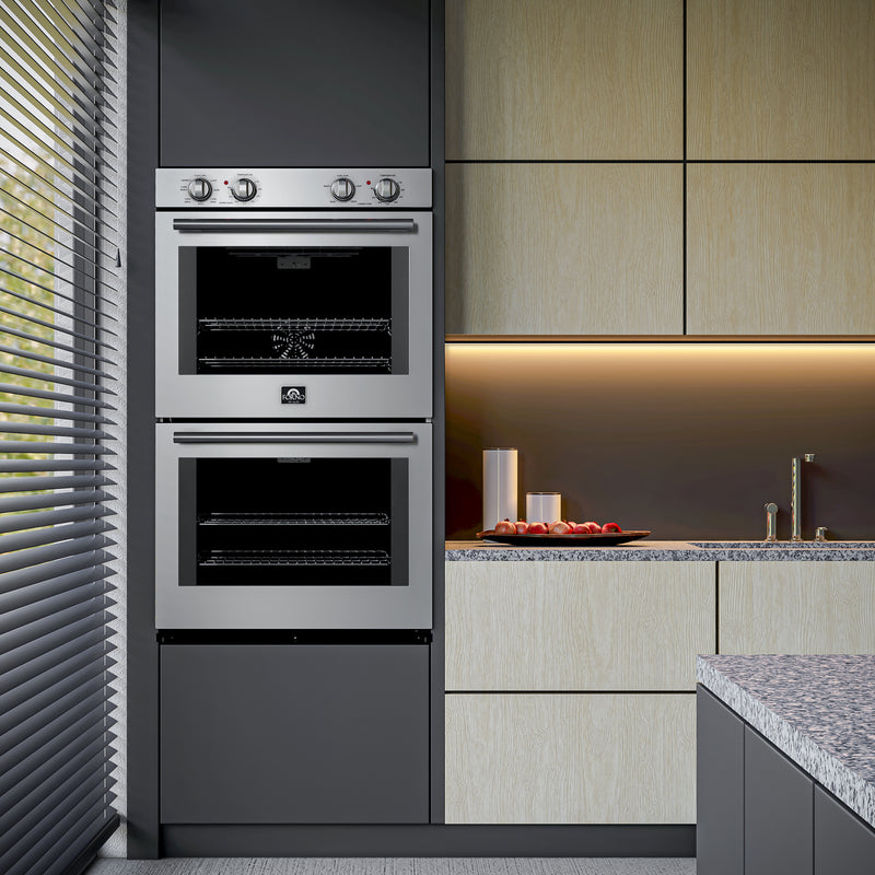 Forno Vomero 30" Double Wall Oven Electric in Stainless Steel, 10 cu. ft. Total Capacity, True Convection, 6 Cooking Modes, FBOEL1324-30