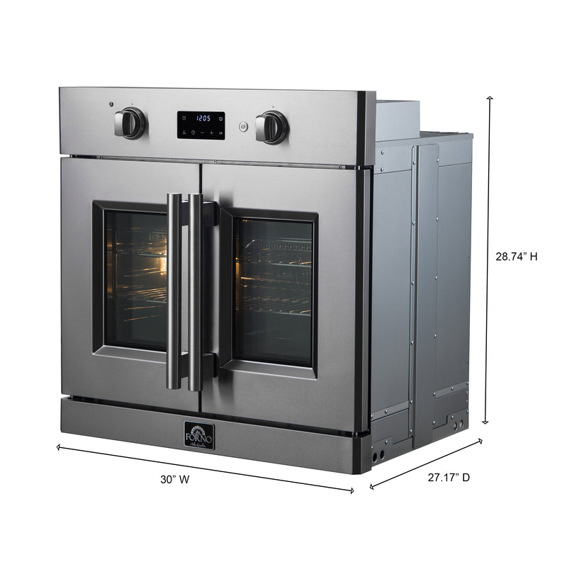 Forno Asti 30" French Door Electric Wall Oven in Stainless Steel, 3.68 cu. ft. True Convection, Air Fry, Self-Clean, FBOEL1333-30