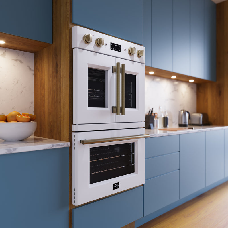 Forno 60" Freestanding French Door Dual Fuel Range in White, Double Oven, Air Fry, True Convection, FBOEL1340-30WHT