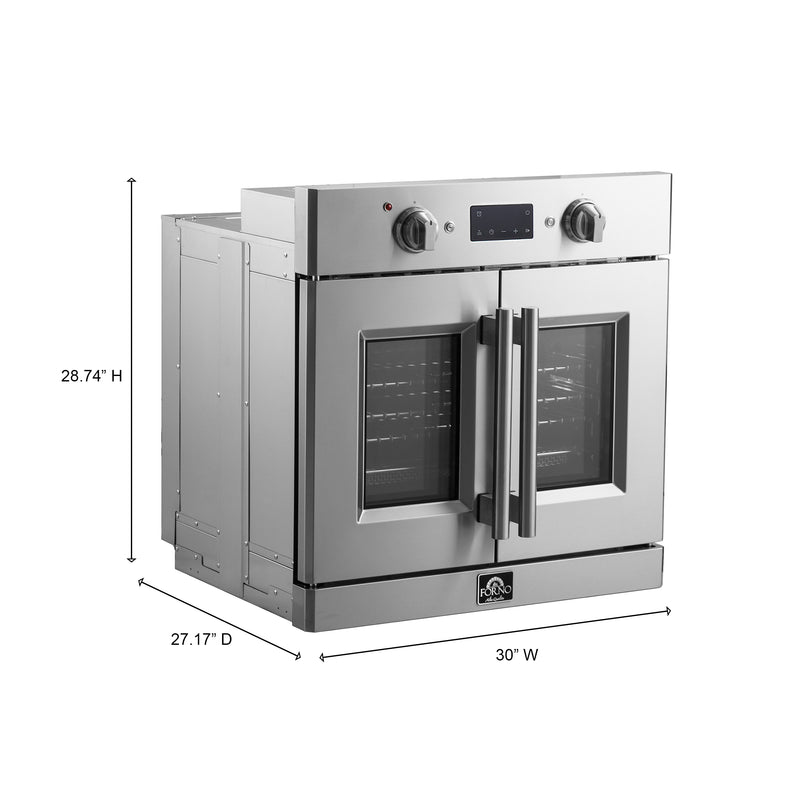 Forno Gallico 30" French Door Electric Wall Oven in Stainless Steel, True Convection, Air Fry, Telescopic Racks, FBOEL1371-30