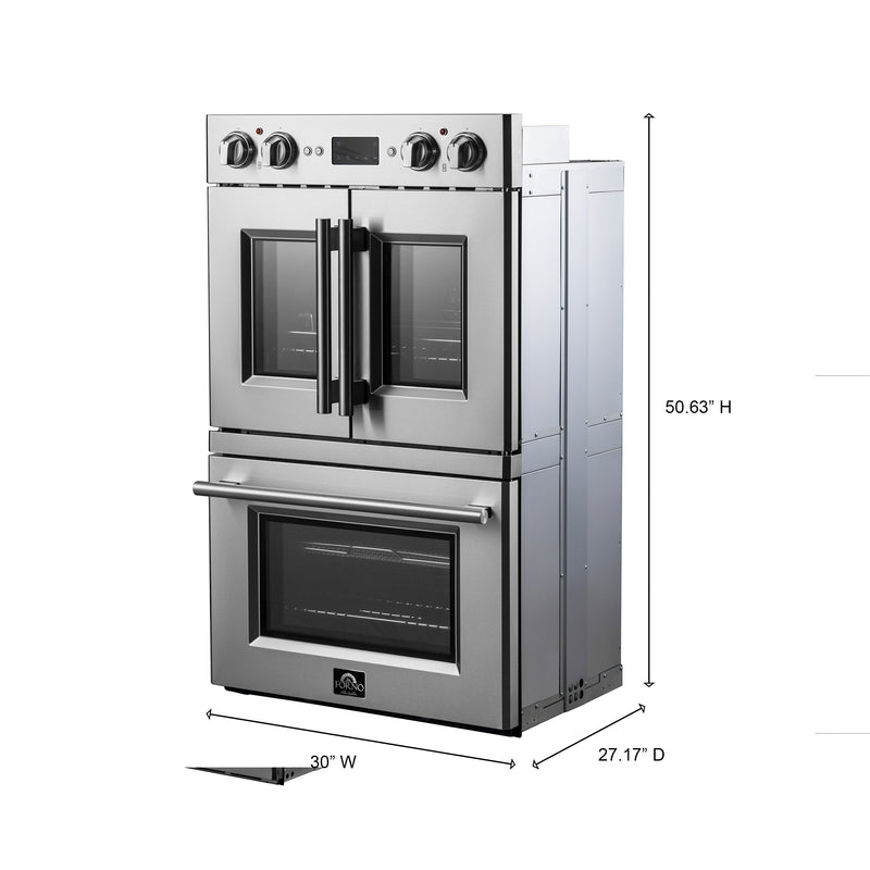 Forno Gallico 30" Double Wall Oven French Door Electric in Stainless Steel, 7.36 cu.ft. True Convection, Air Fry, Sous Vide, FBOEL1388-30
