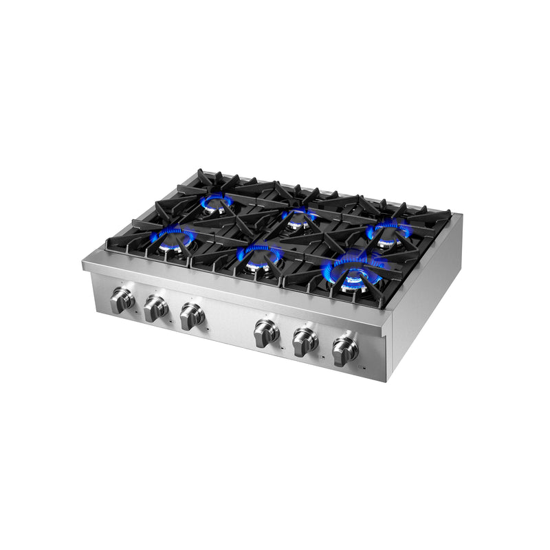 Forno 36" Freestanding Gas Range in Stainless Steel, 6 Sealed Burners, Dual-Ring Burner, Cast-Iron Grates, FCTGS5737-36