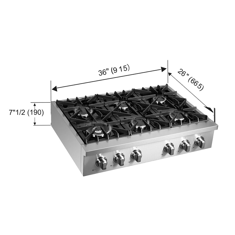 Forno 36" Freestanding Gas Range in Stainless Steel, 6 Sealed Burners, Dual-Ring Burner, Cast-Iron Grates, FCTGS5737-36