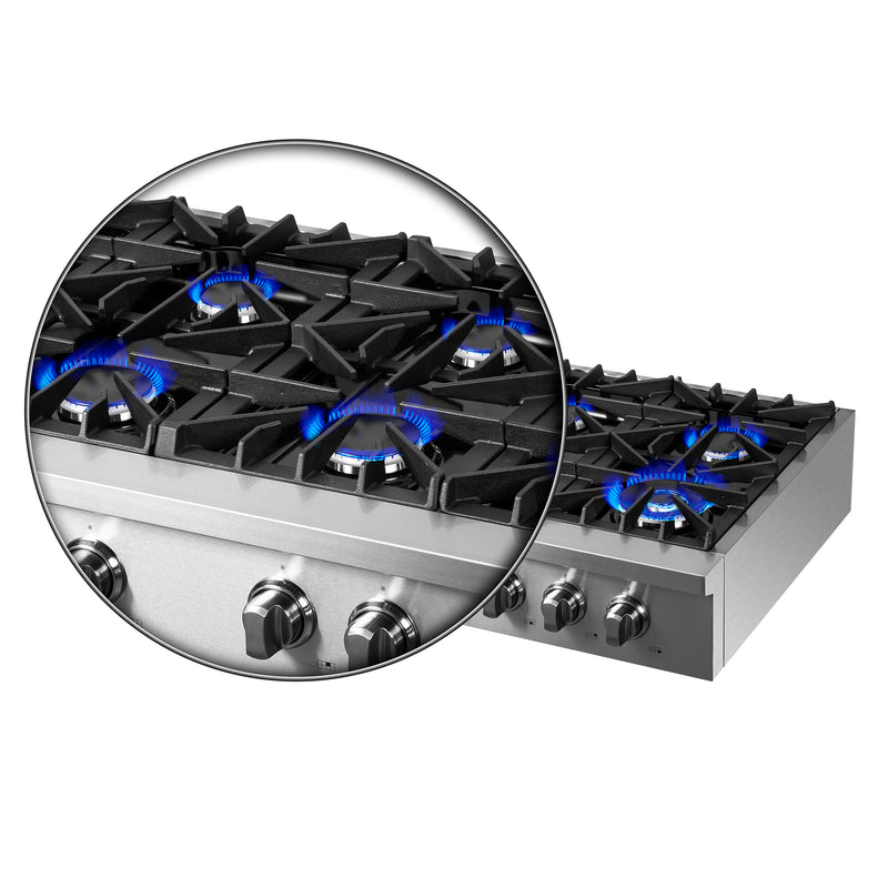 Forno 48" Freestanding Gas Range in Stainless Steel, 8 Sealed Burners, Cast-Iron Grates, Griddle, FCTGS5737-48