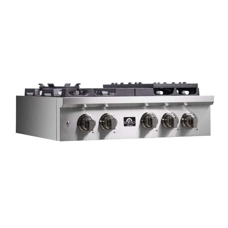 Forno 30" Freestanding Gas Range in Stainless Steel, 6 Sealed Brass Burners, Cast-Iron Grates, Griddle, FCTGS5751-30