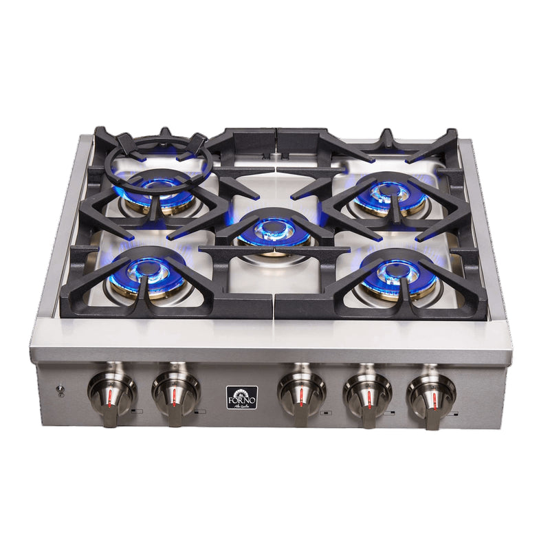 Forno 30" Freestanding Gas Range in Stainless Steel, 6 Sealed Brass Burners, Cast-Iron Grates, Griddle, FCTGS5751-30