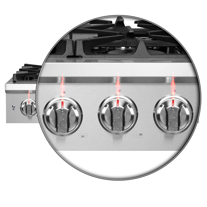 Forno 36" Pro-Style Gas Rangetop, 6 Sealed Brass Burners, Cast-Iron Grates, Griddle, FCTGS5751-36